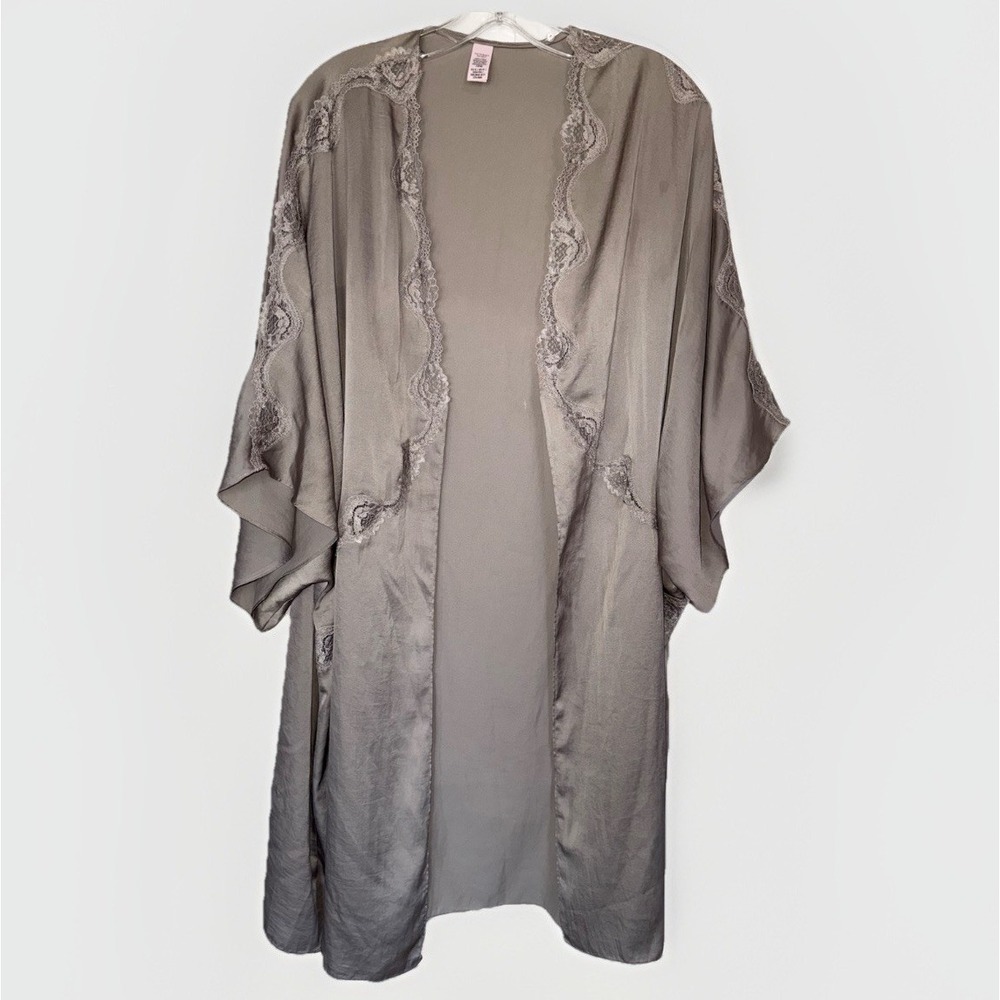 Victoria's Secret Satin Lace Kimono Robe XS S Taupe 41" Length Open Classic